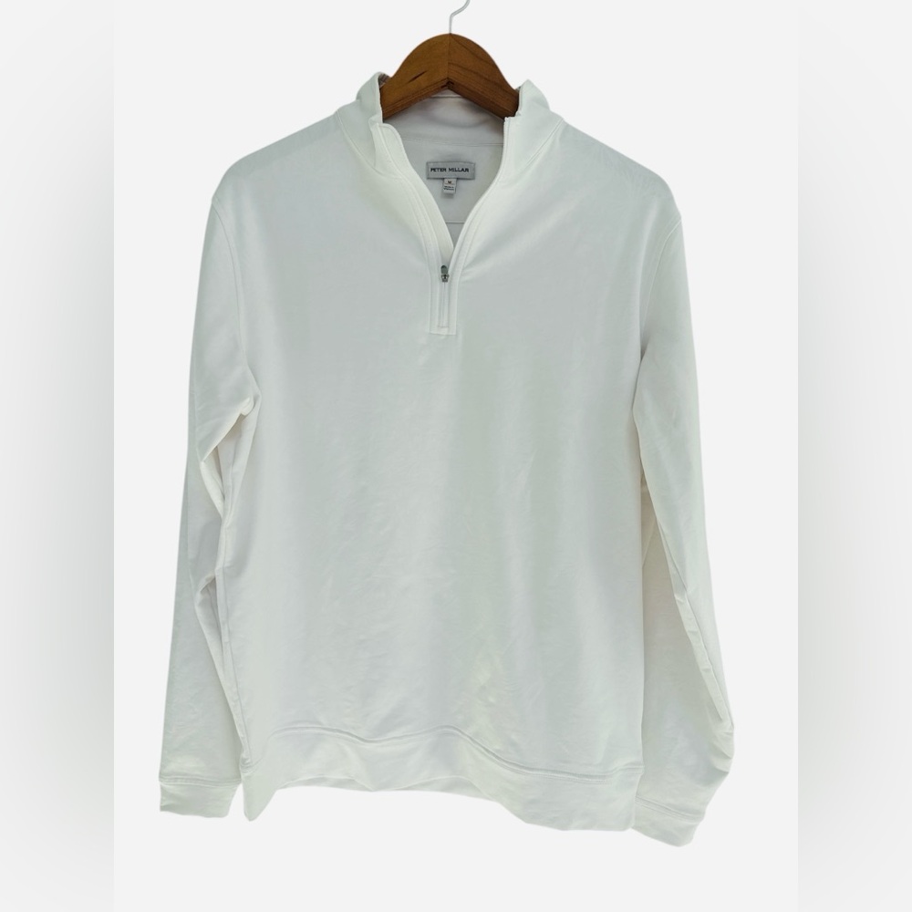 Peter Millar Men’s White 1/4 Zipper Golf Pullover Long Sleeve Shirt